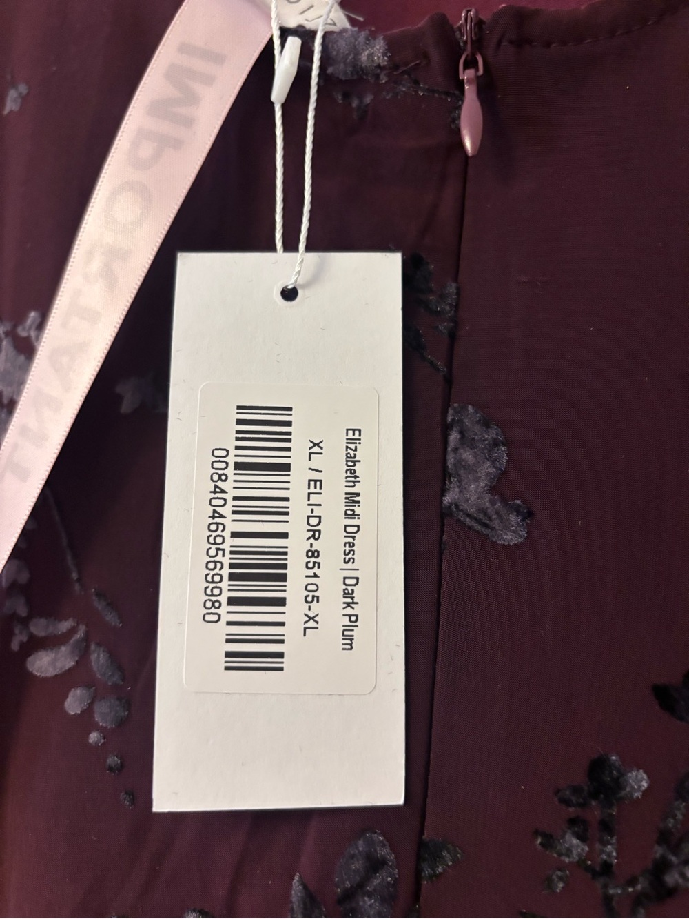NWT Elizabeth Midi Dress Dark Plum XL - Picture 3 of 5